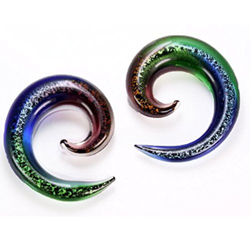 PAIR-Tapers Hangers Pyrex Glass Dichronic Shimmer 10mm/00 Gauge Body Jewelry